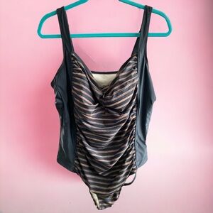 Ava & Viv Bathing Suit Size 22W Brown Black One piece Striped Plus Size Stretchy